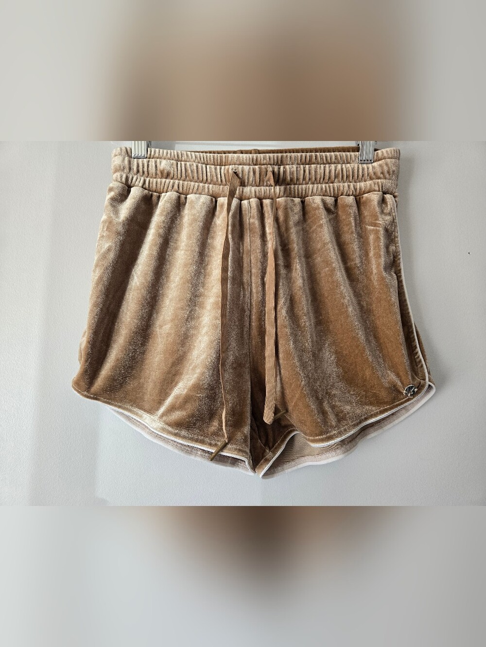 BUFF BUNNY Champagne Velour Disco Drawstring  Shorts. Size XS